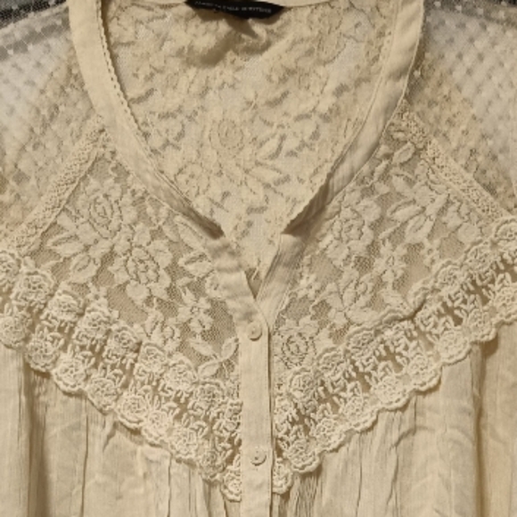 XL🍀American Eagle Outfitters Ivory Peasant Lace Button Down Shirt - Picture 4 of 10